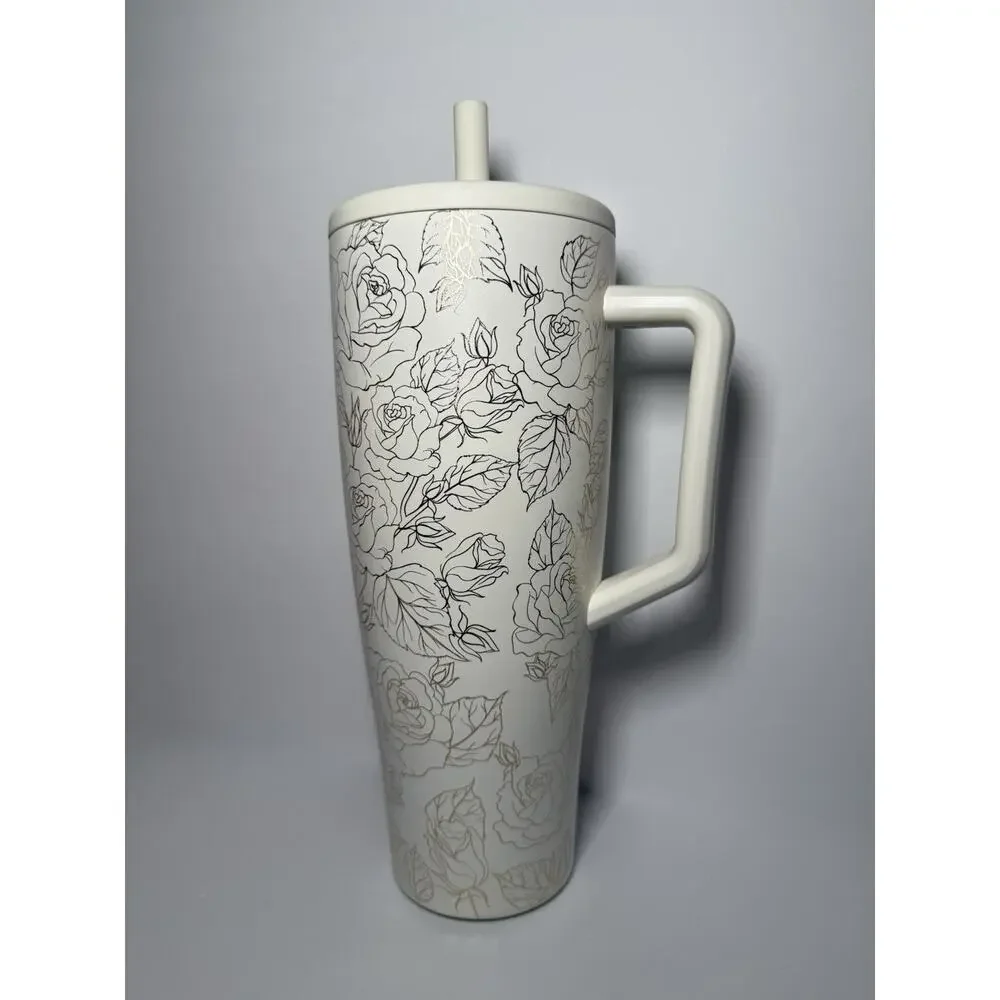 BruMate ENCHANTED ROSE White Gold Metallic 40oz Era Tumbler BNWT + Straw Cover